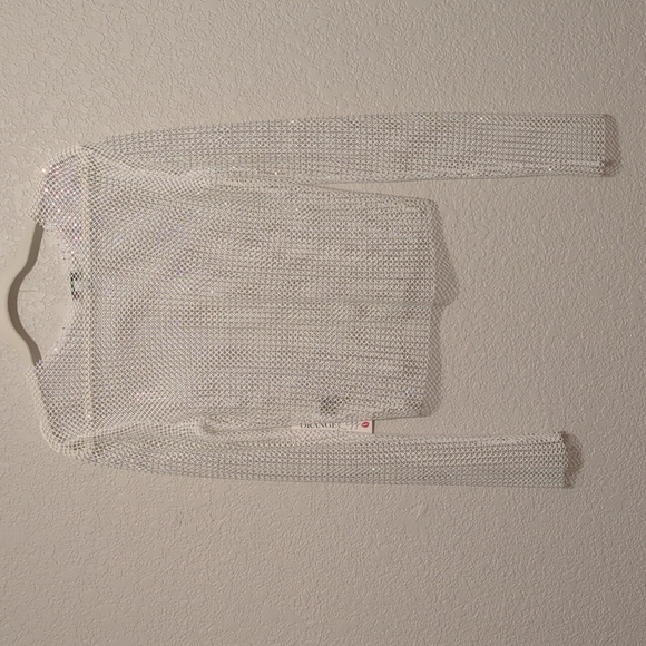 Orange Kiss long sleeve mesh sparkly rhinestone cover shirt - Picture 10 of 10